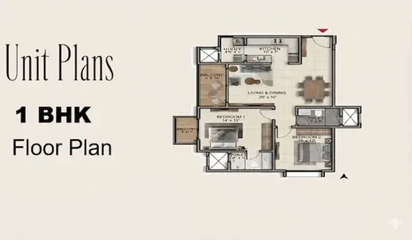 1 BHK floor plan layout of 600 sq. ft. compact apartment at Sattva Courtyard Varthur Bengaluru