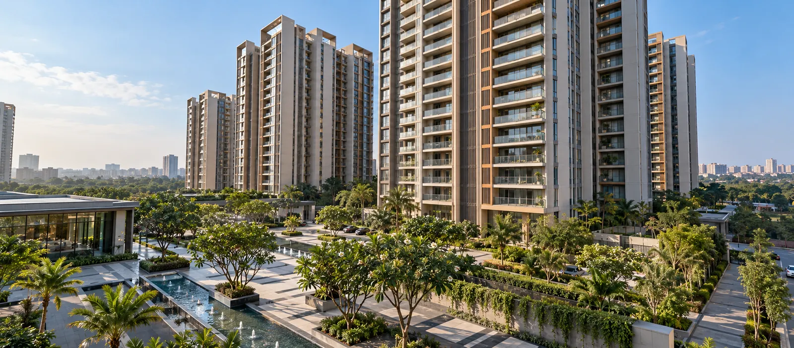 Aerial view of the 14-acre Sattva Courtyard development along Varthur Gunjur Main Road in East Bengaluru