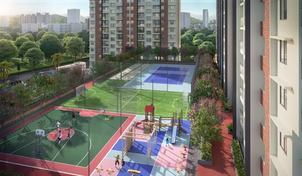 Outdoor sports court for basketball within the recreation zone at Sattva Courtyard East Bengaluru