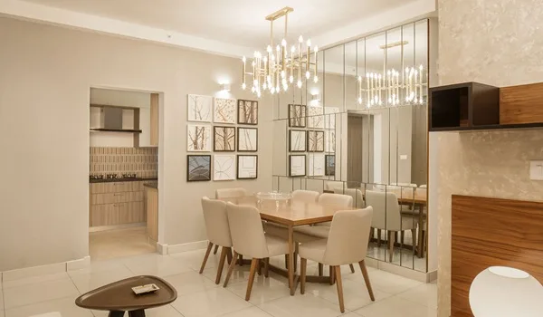 Dining area interior adjoining the living space in a Sattva Courtyard 3 BHK apartment