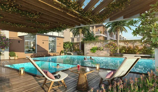 Open green spaces and landscaped areas at Embassy Knowledge Park township in North Bangalore